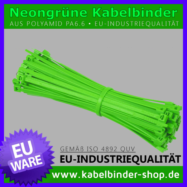 4,8x290mm Kabelbinder in neongrün